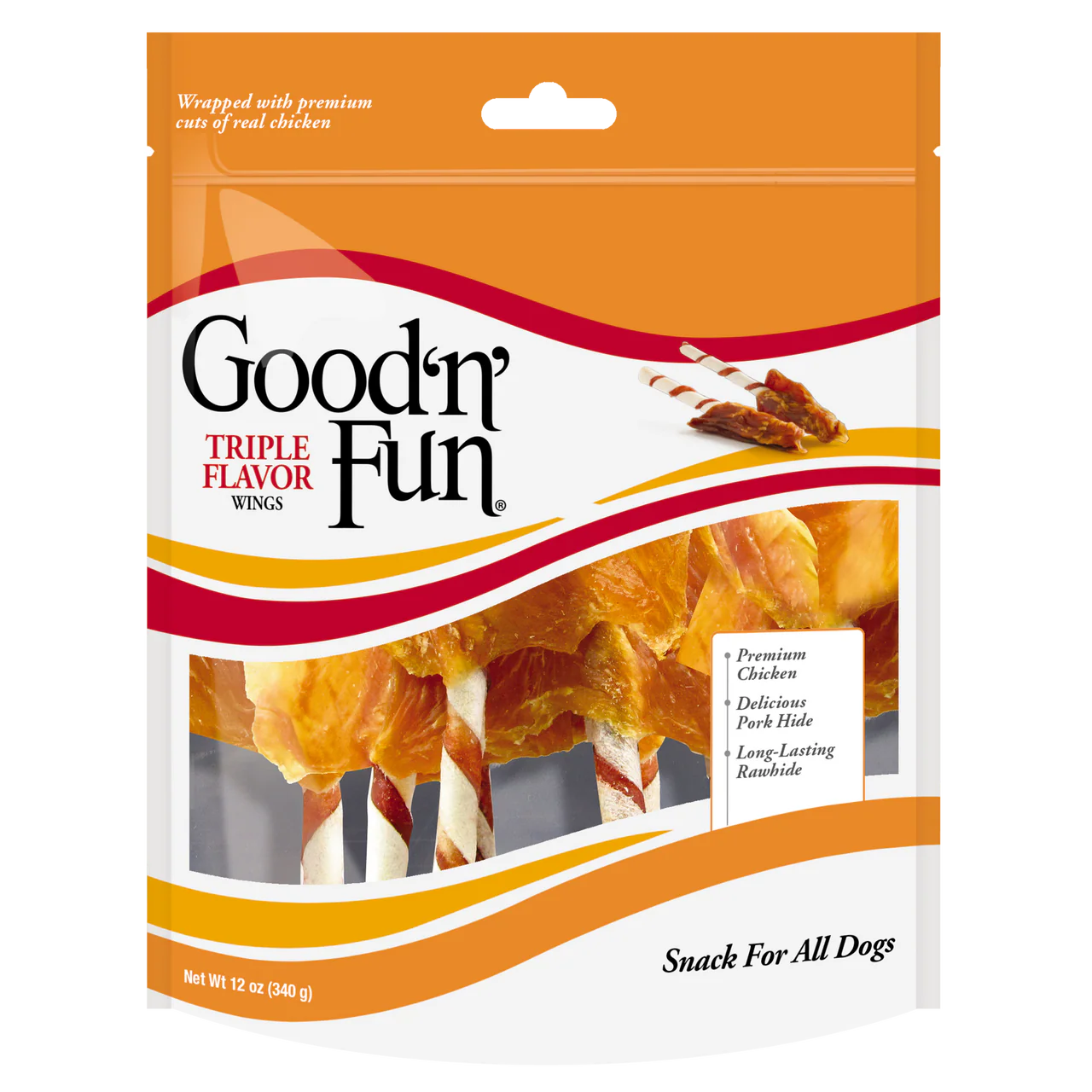 Salix Good 'N' Fun Triple Flavor Wings Dog Treats Chicken, Pork & Rawhide 12oz
