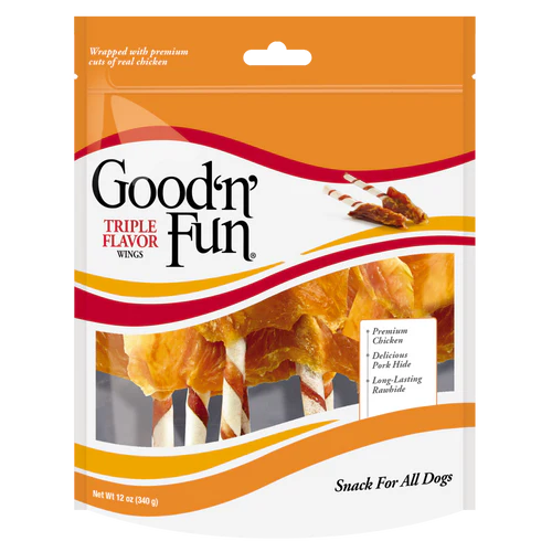 Salix Good 'N' Fun Triple Flavor Wings Dog Treats Chicken, Pork & Rawhide 12oz - Image 2