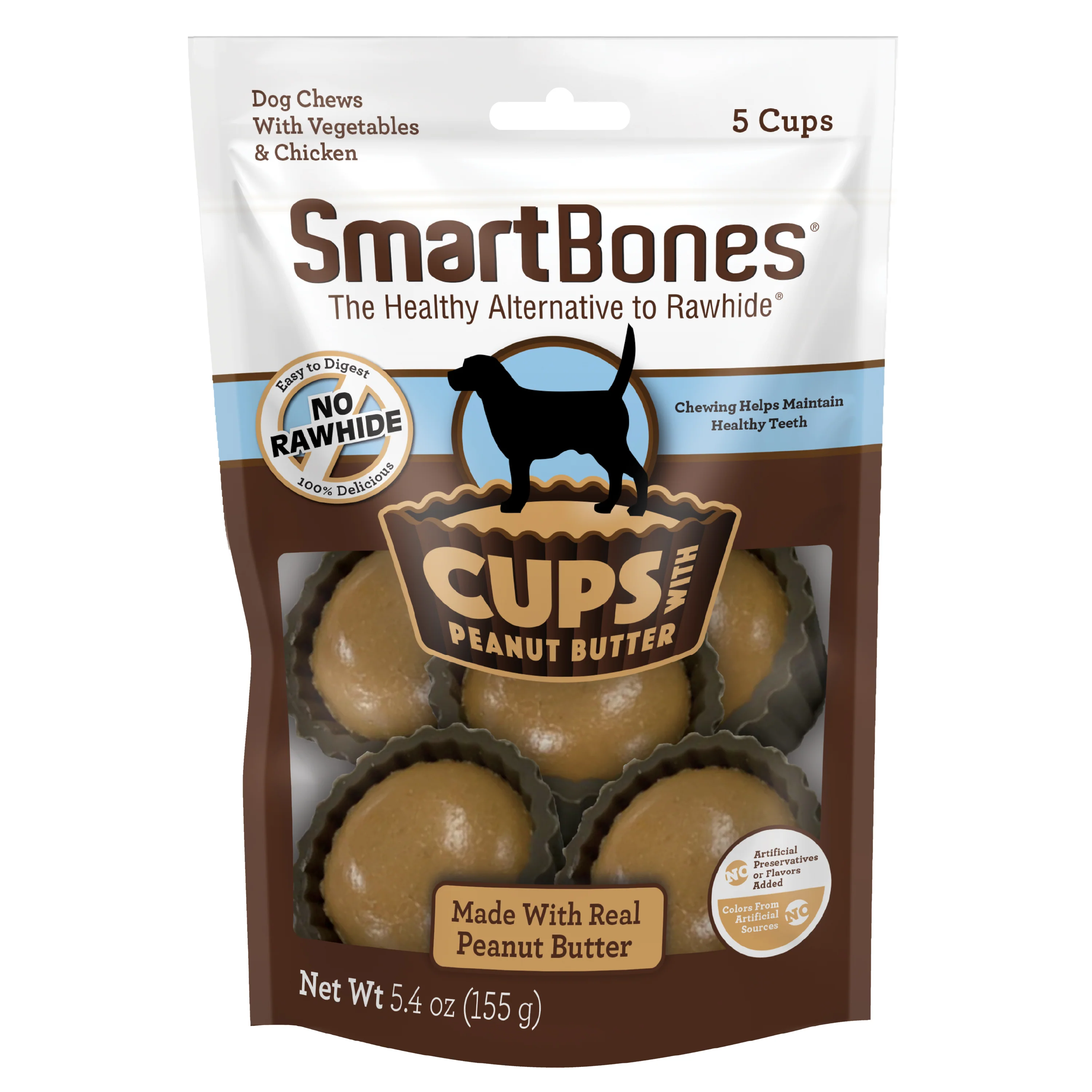 SmartBones Cups w/ Peanut Butter Dog Treat Peanut Butter 5 ct