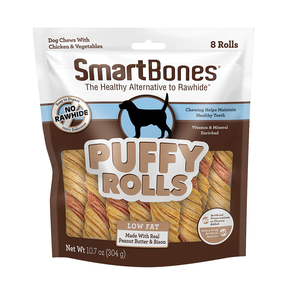 SmartBones Puffy Rolls Dog Treats Peanut Butter & Bison 8 ct