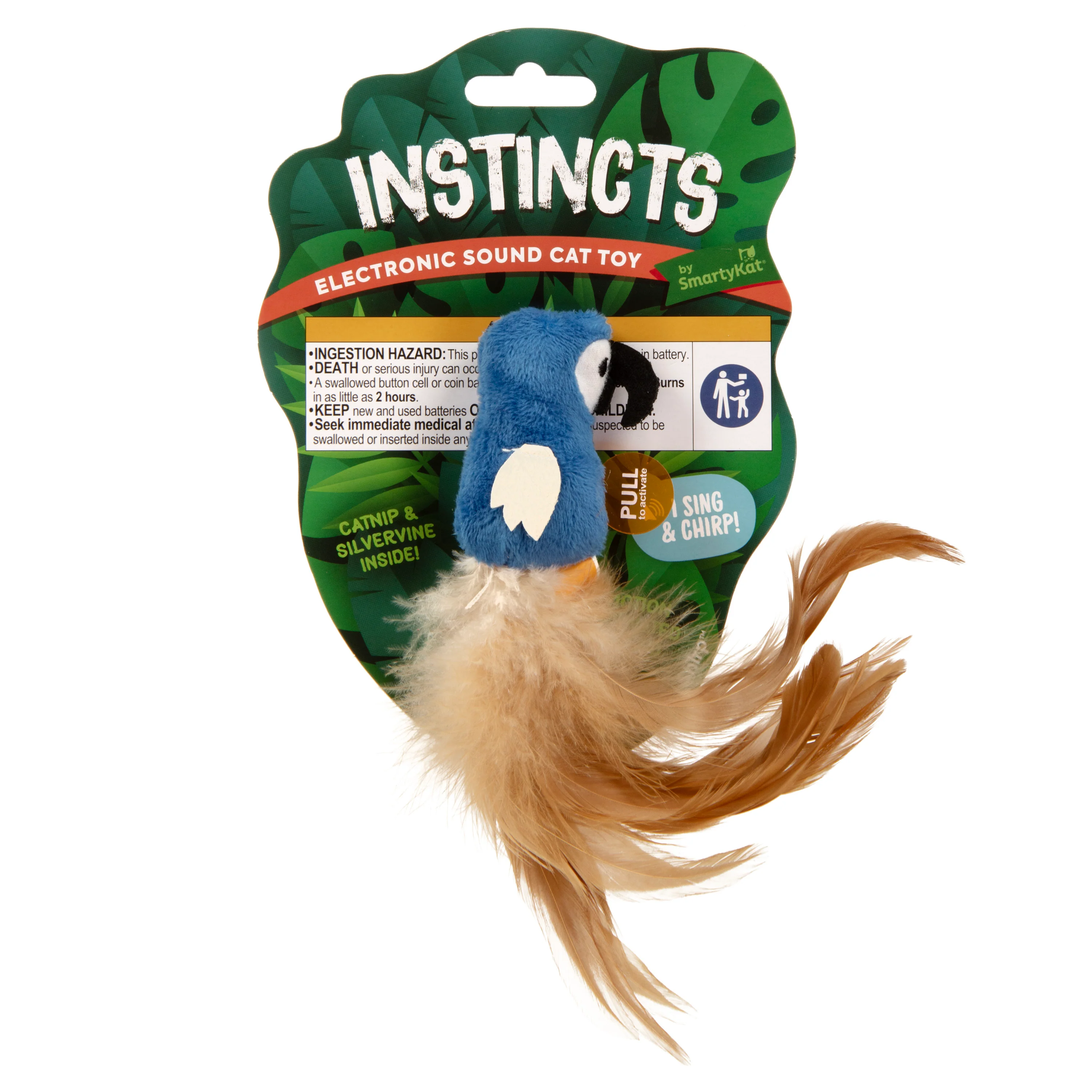 SmartyKat Chatty Chirp HappyNip Silvervine & Catnip Plush Bird Cat Toy Parrot Blue, White & Brown