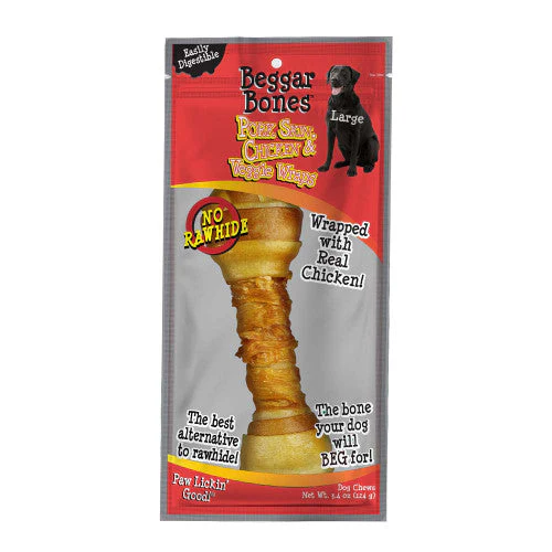 Savory Prime Beggar Bones Pork Skin, Chicken & Veggie Wraps Dog Treats LG 3.4 oz - Image 2
