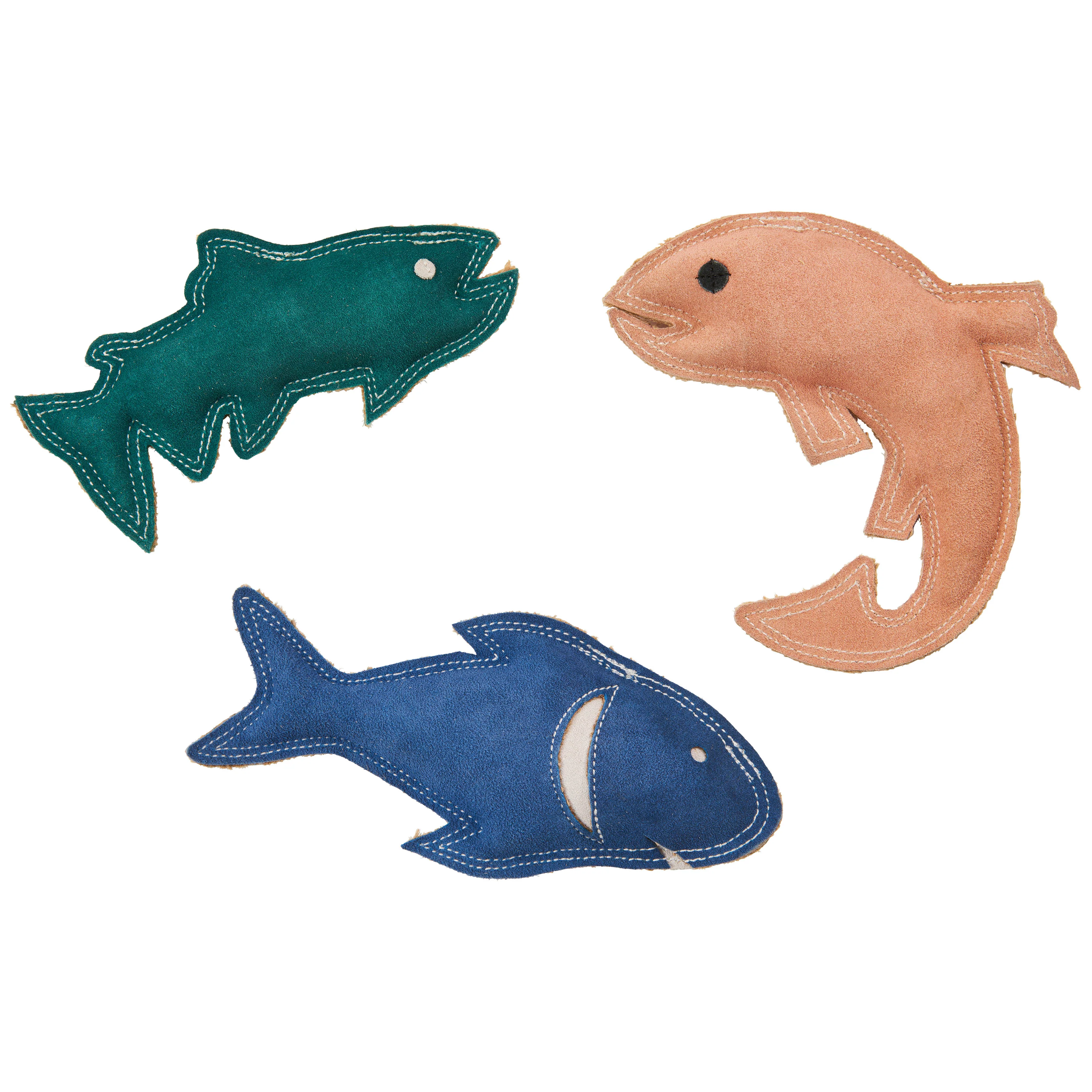 Spot Dura-fuse Leather Fish Dog Toy Assorted Color 7 in 1ea
