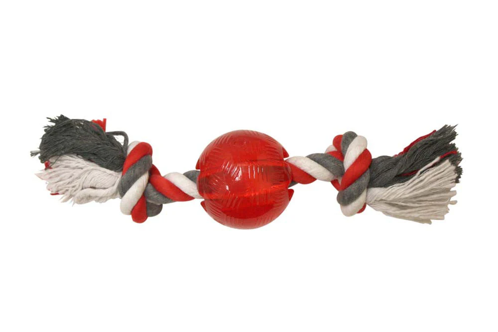 Spot Play Strong Ball with Rope Dog Toy Red 2.5 in