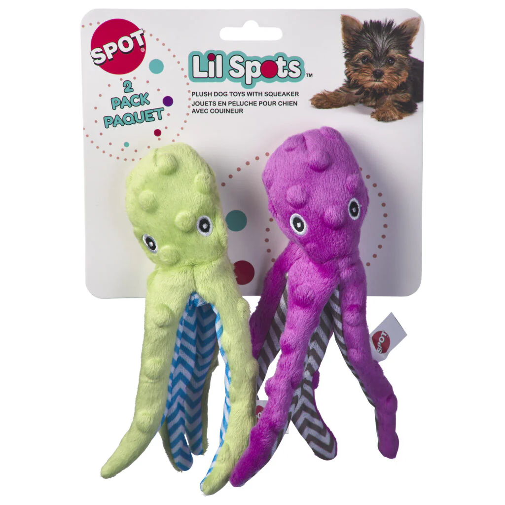 Spot Lil Spots Octopus Dog Toy Assorted Color 8 in, 2 pk