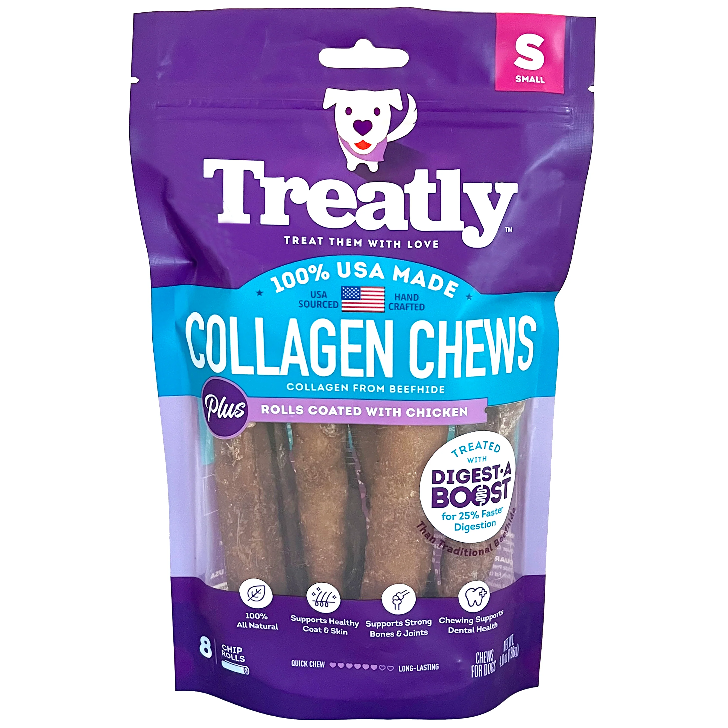 Treatly Collagen Chew Rolls Dog Treats Chicken Small, 8 pk