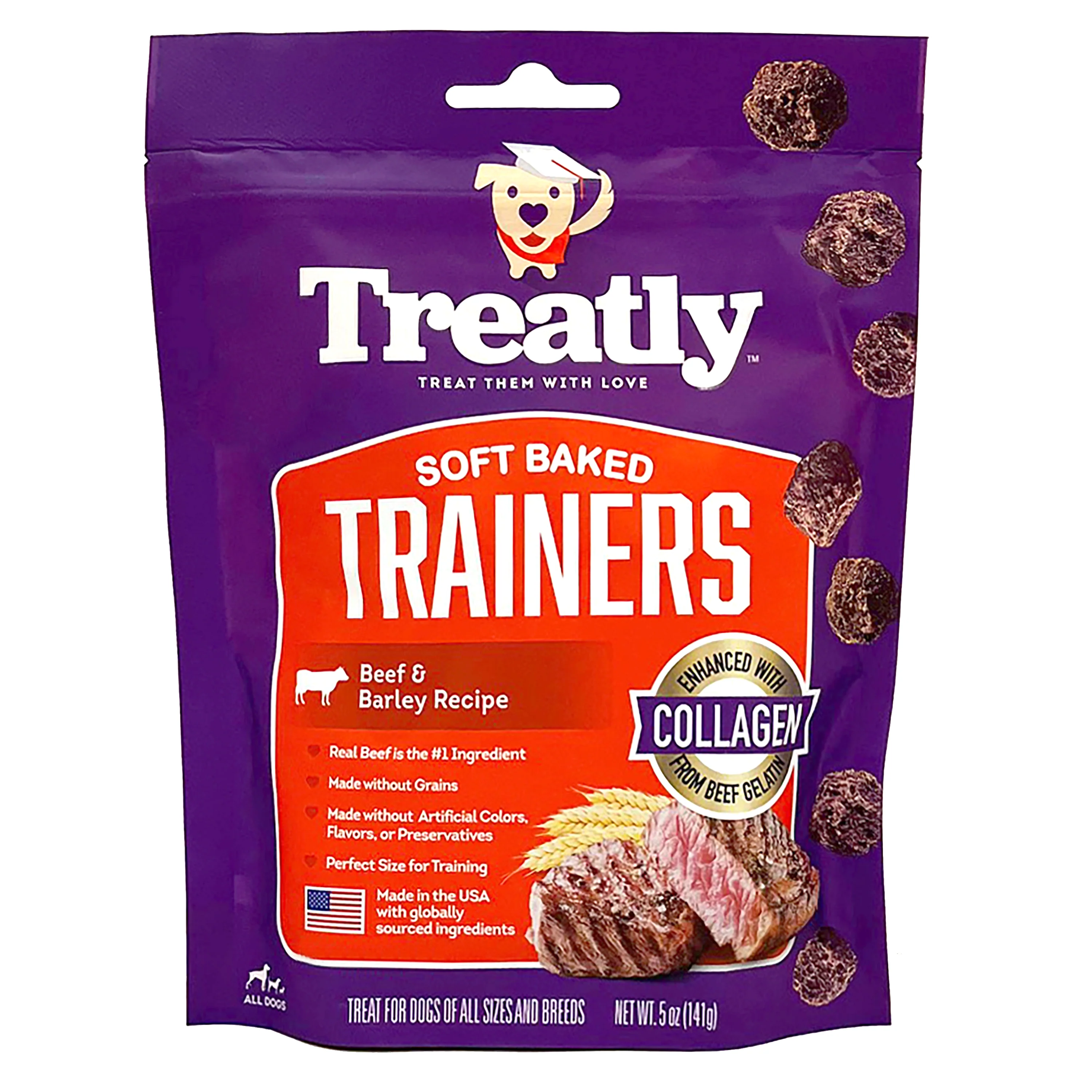 Treatly Soft Baked Trainers Dog Treats Beef & Barley 5 oz