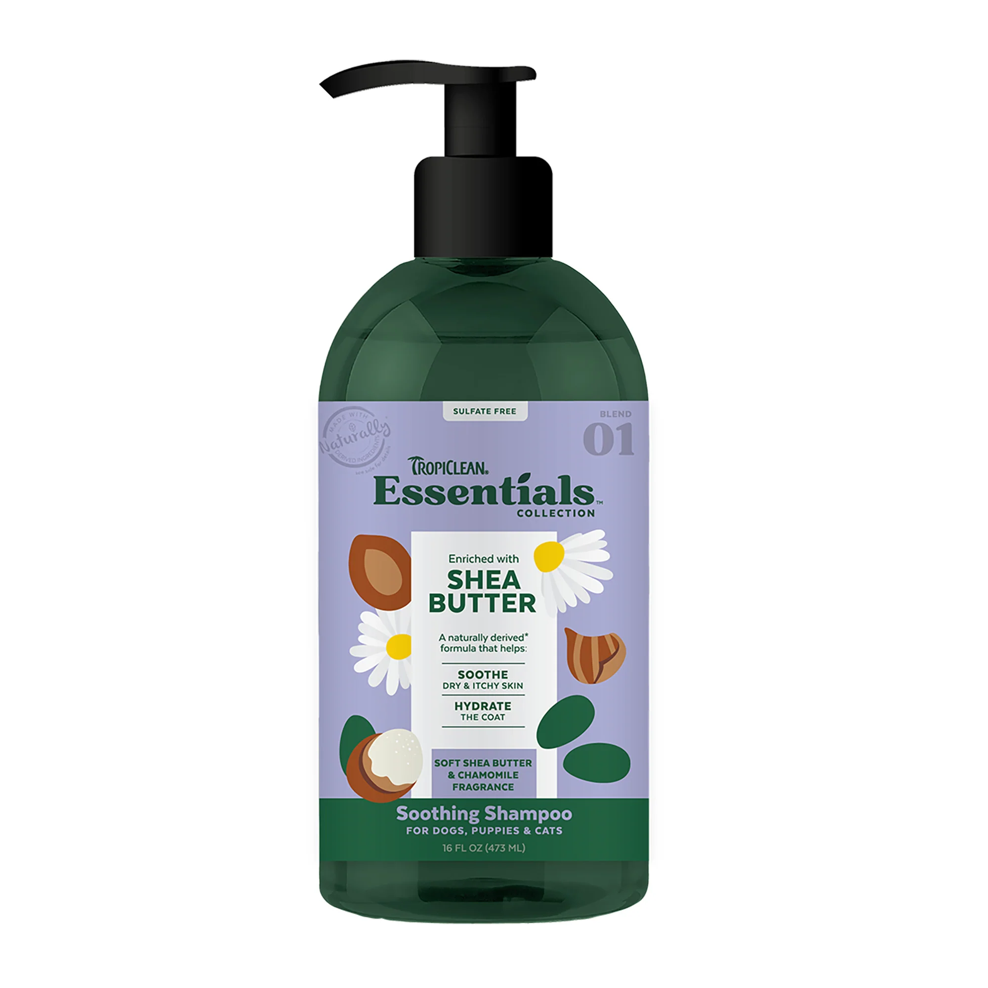TropiClean Essentials Shea Butter Shampoo for Dogs, Puppies & Cats 16 oz