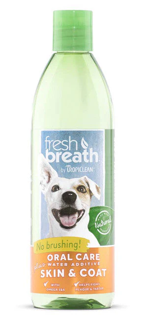 TropiClean Fresh Breath Oral Care Water Additive Plus Skin & Coat for Dogs 16 fl. oz - Image 2