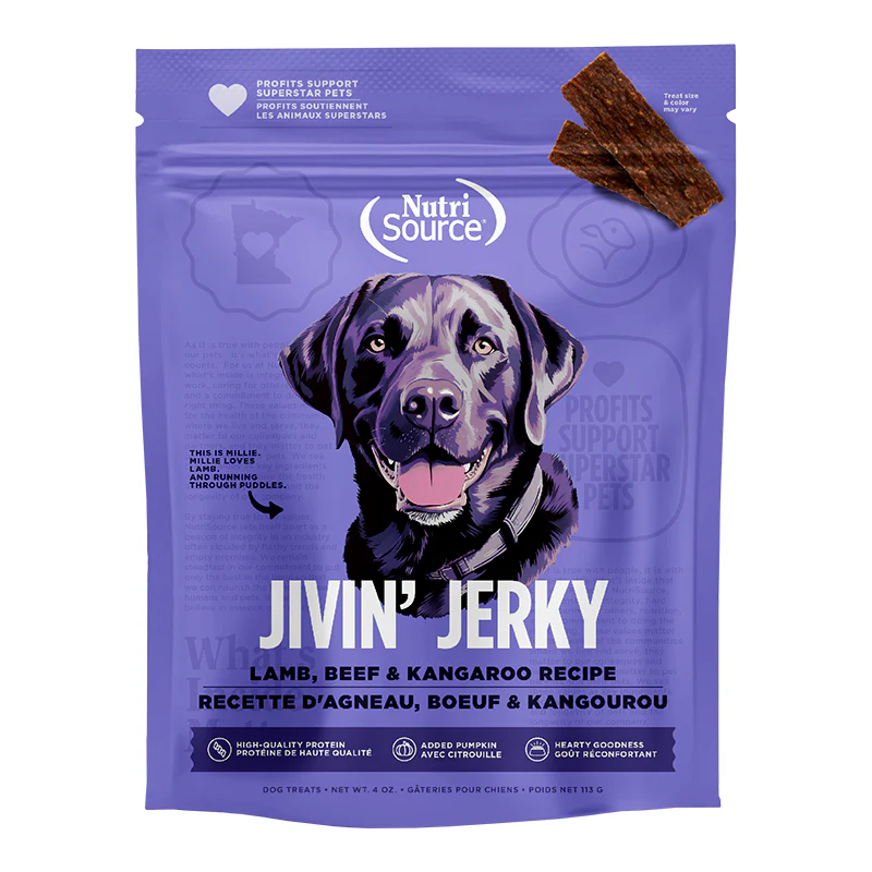 NUTRISOURCE DOG JIVIN JERKY TREAT LAMB, BEEF, KANGAROO 4OZ {L+1x} 131266