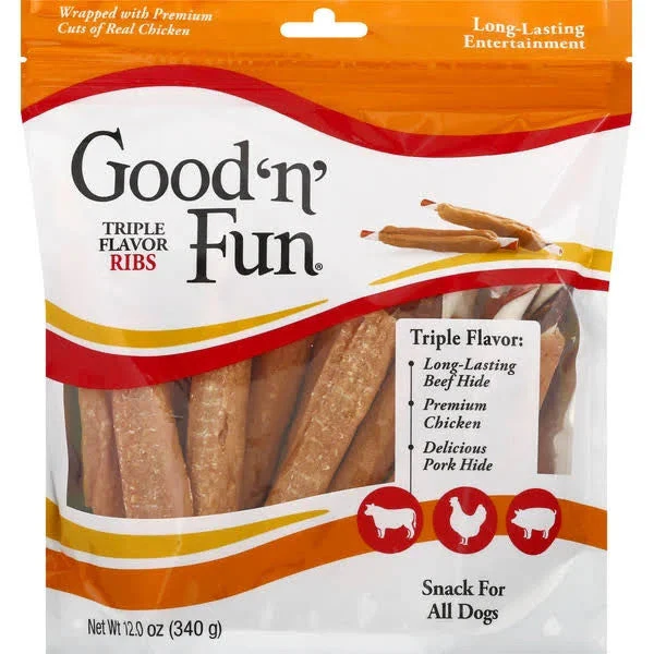 Salix Good N Fun Triple Flavor Rawhide Ribs 12 oz
