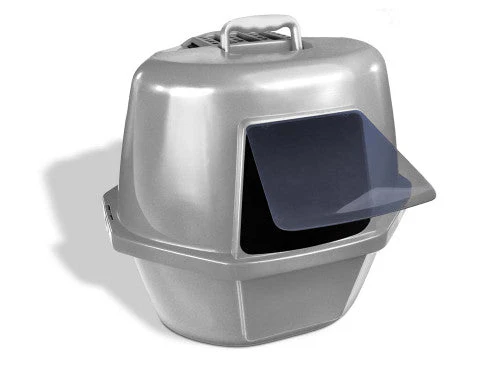 Van Ness Plastics Enclosed Corner Cat Litter Box Silver LG - Image 2