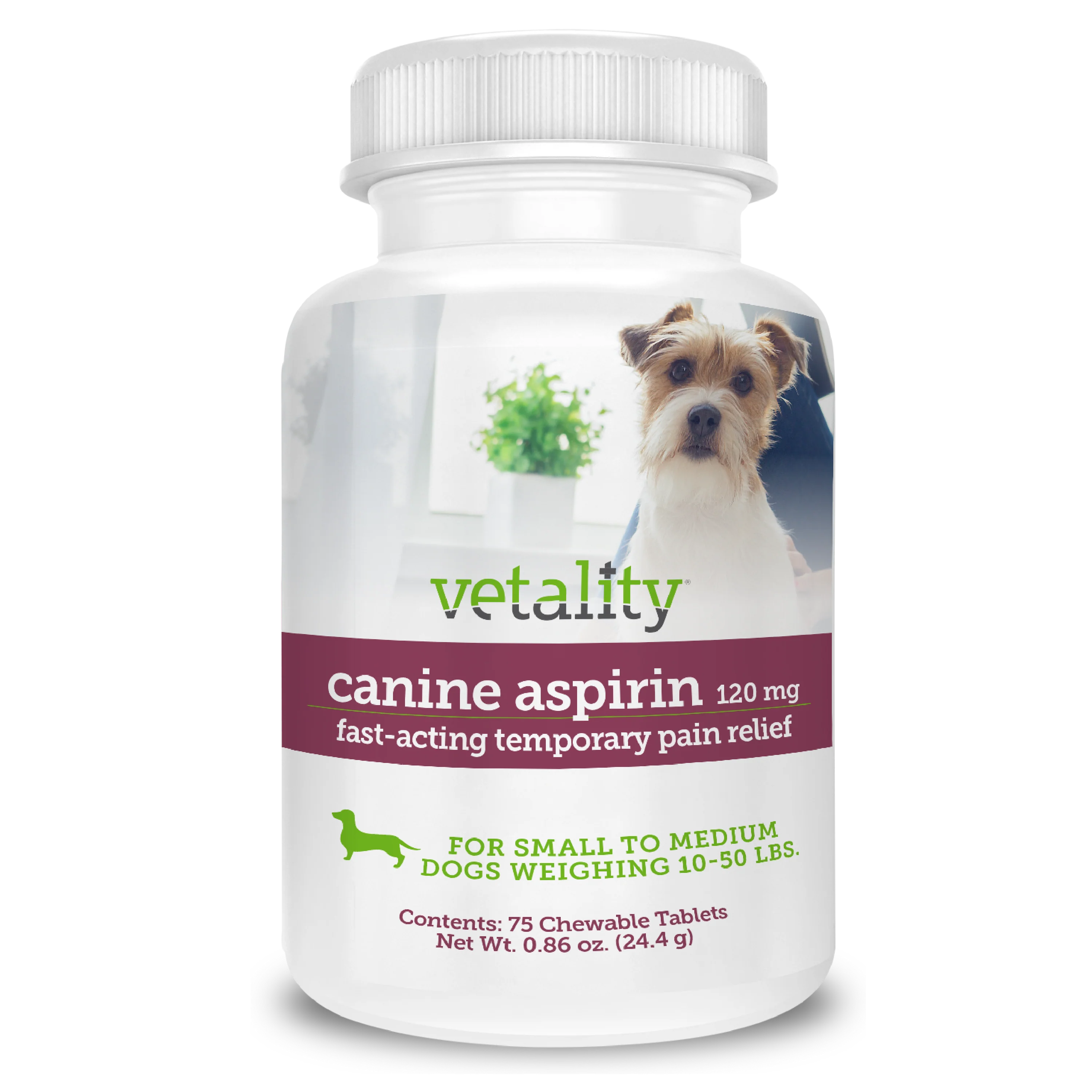 Vetality Canine Aspirin Chewable Tables 120mg 75 ct
