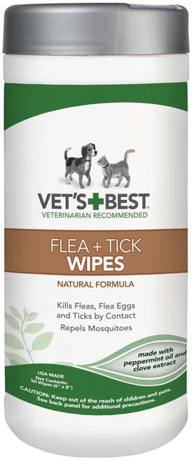 Vet's Best Flea and Tick Wipes for Dogs & Cats 6 in x 8 in 50 Count - Image 2