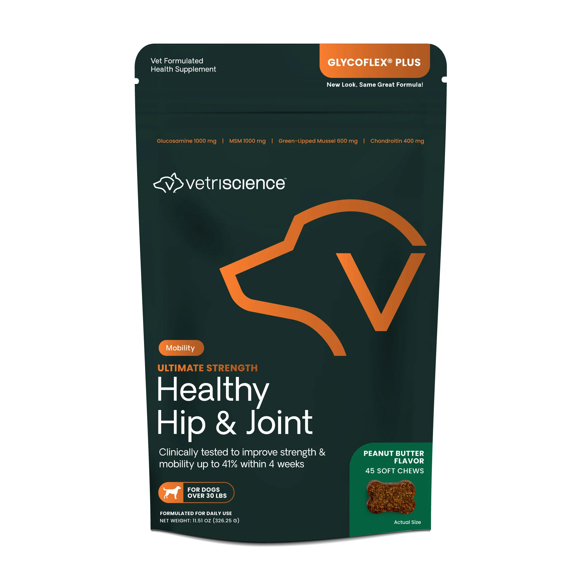 VetriScience GlycoFlex Plus Hip & Joint Dog Supplement Peanut Butter 45 ct