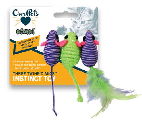 OurPets Three Twined Mice Catnip Toy Green, Purple 3 Pack - Image 2