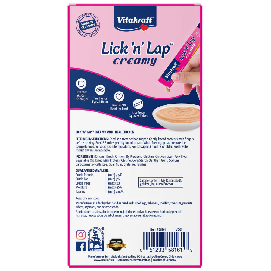Vitakraft Lick 'n' Lap Snack Wet Cat Treats Chicken, 2.1 oz, 4 pk - Image 2
