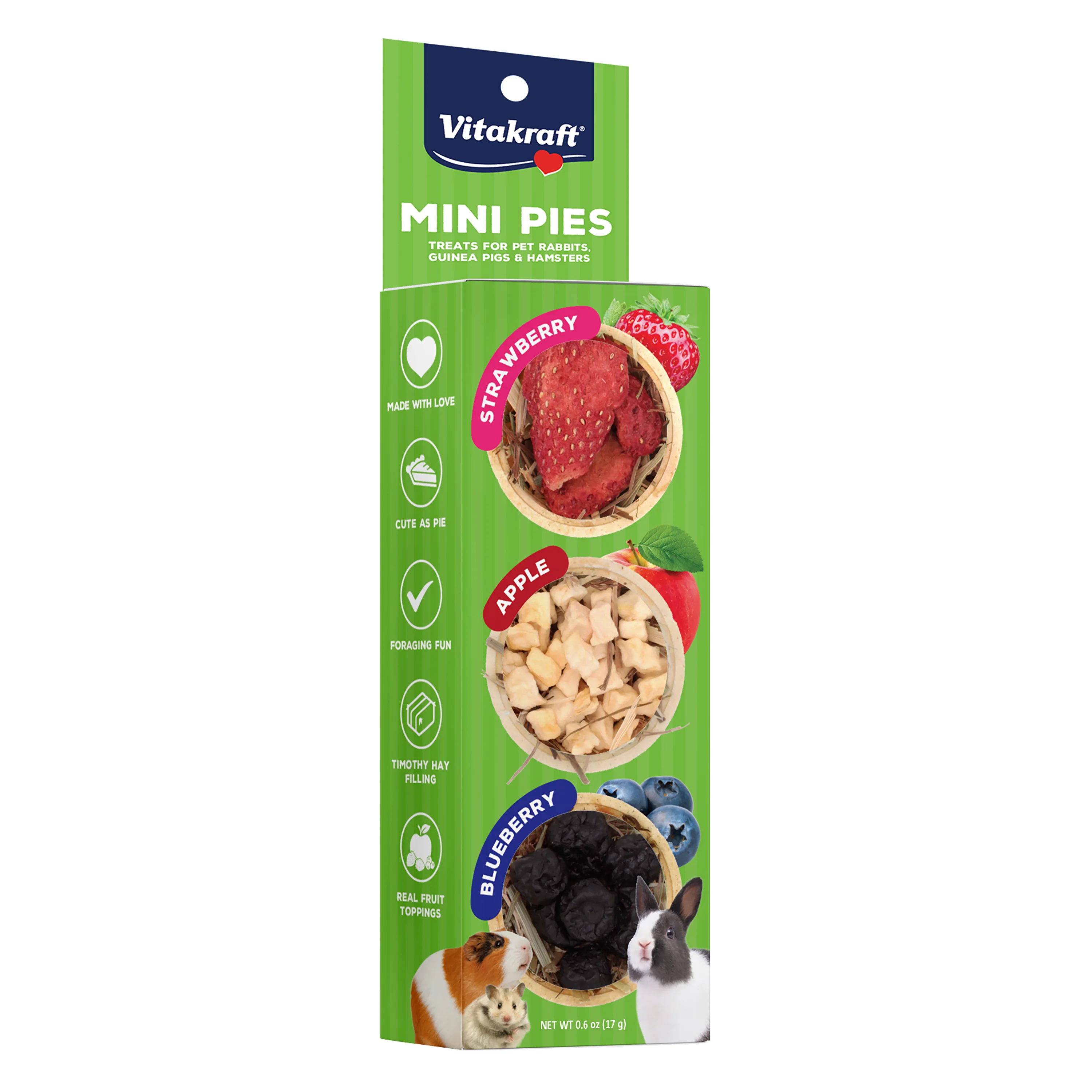 Vitakraft Mini Fruit Pies Small Animal Treat Strawberry, Apple, Blueberry 0.6 oz