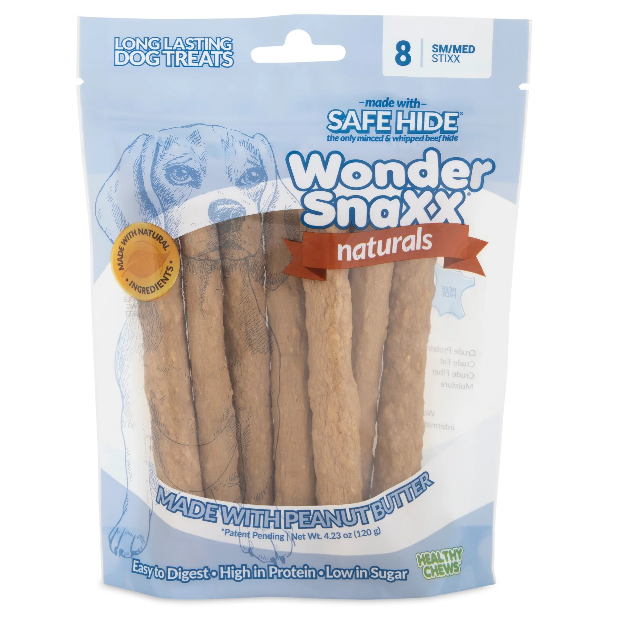 Wonder SnaXX Naturals StiXX Dog Treats Peanut butter 8 ct, Small/Medium