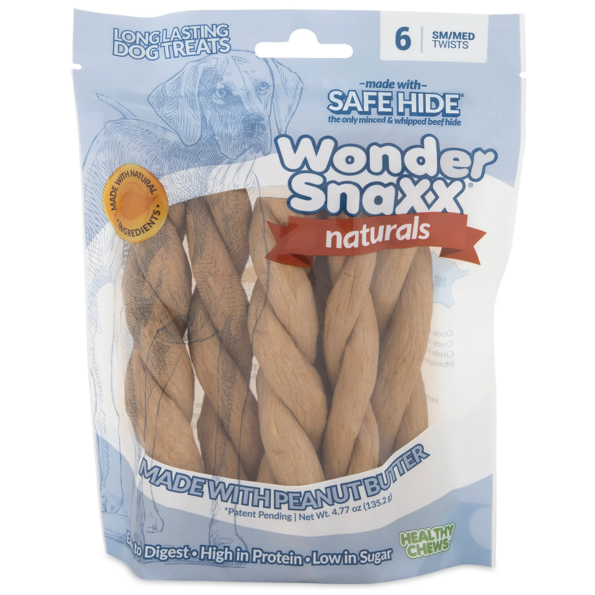 Wonder SnaXX Naturals Twist Dog Treat Peanut butter 6 ct, Small/Medium