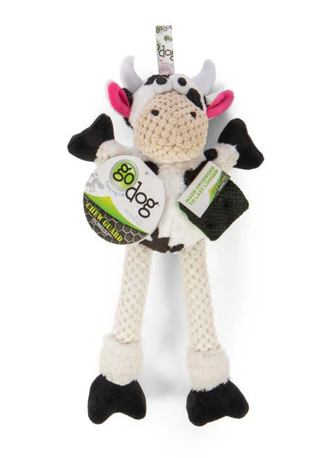 goDog Checkers Skinny Durable Plush Dog Toy Cow SM - Image 2