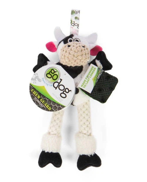 goDog Checkers Skinny Durable Plush Dog Toy Cow XS - Image 2