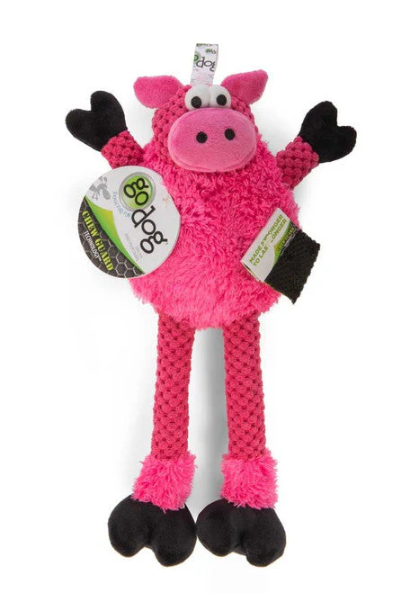 goDog Checkers Skinny Durable Plush Dog Toy Pig SM - Image 2