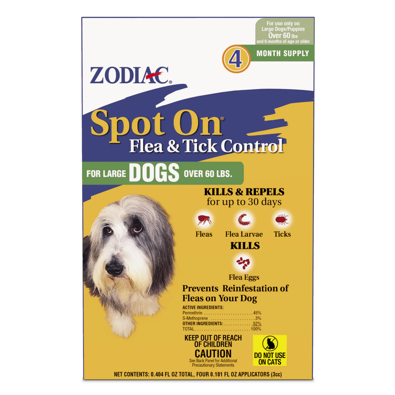 Zodiac Spot On Flea & Tick Control Large Dogs Over 60 Pounds 4 Pack