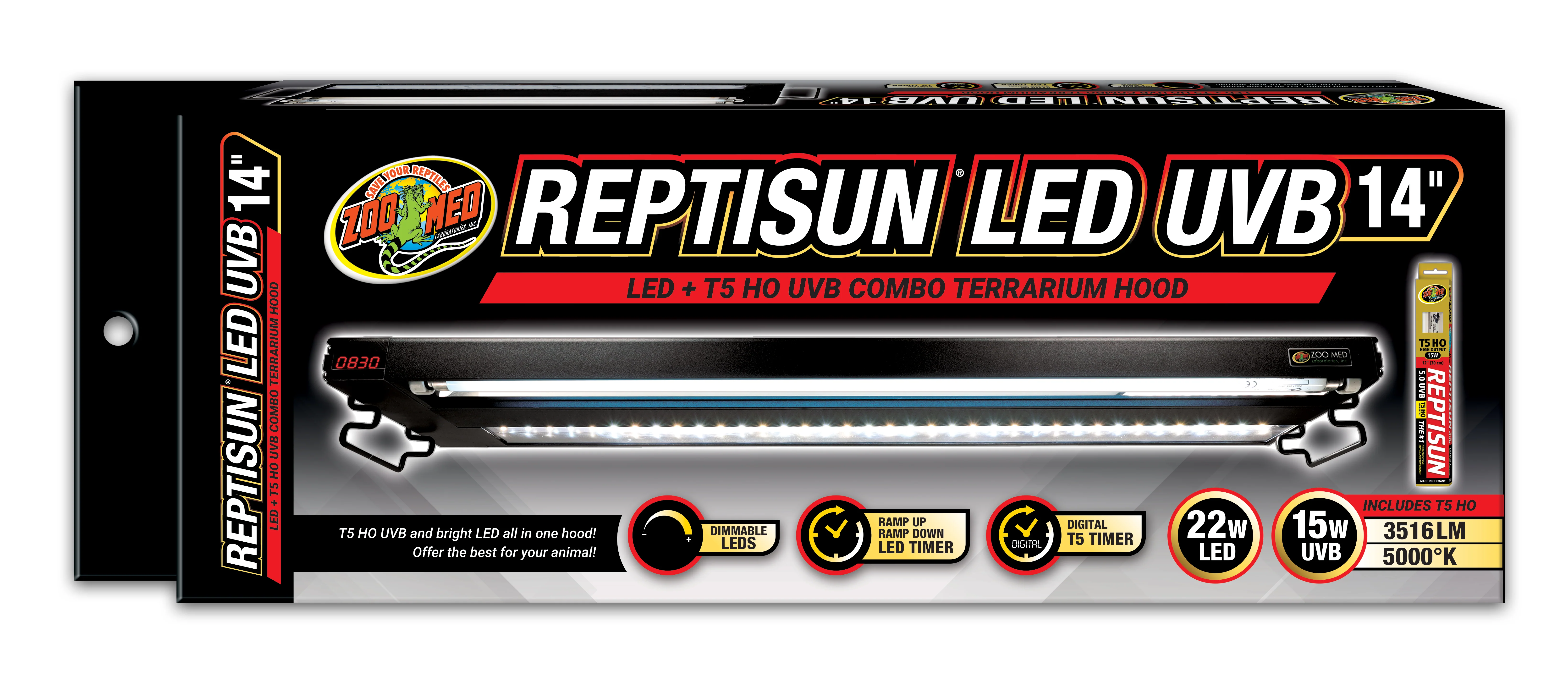 Zoo Med Reptisun LED UVB Combo Terrarium Hood 14 in