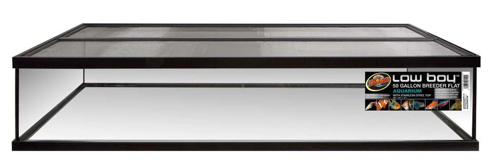 Zoo Med Low Boy Breeder Flat Aquarium Tank with Stainless Steel Screen Top Black, Clear 50 gal 48x24x10 in SD-3